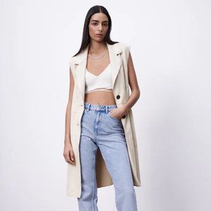 BRAND NEW ZARA FAUX SUEDE BELTED VEST WITH LAPEL COLLAR